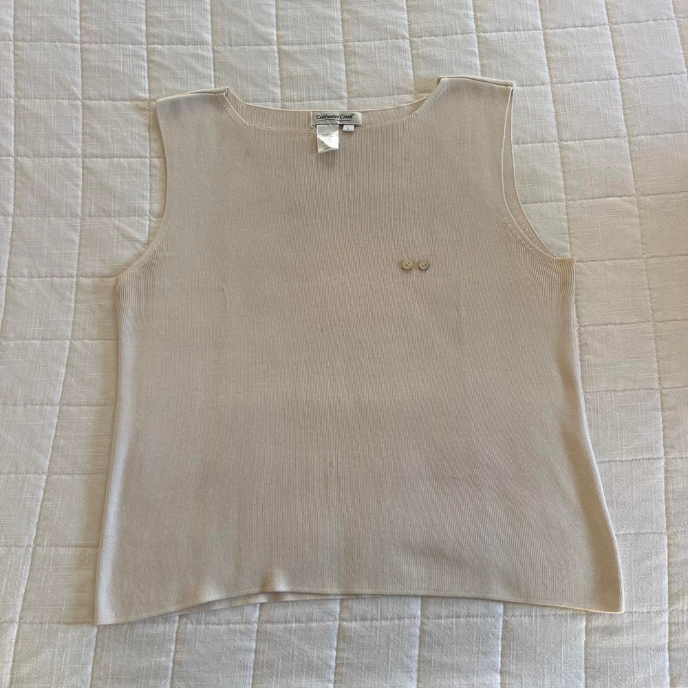 Coldwater Creek Knit Shell Women Large Beige Silk Cotton Ribbed Boat Neck Tank